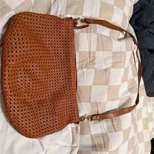 Clare V Rich Brown Woven Shoulder Bag